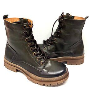 MIZ MOOZ SOFT LEATHER BOOT SIDE ZIP LACE UP 37EU / 7US DARK GREEN Z-137